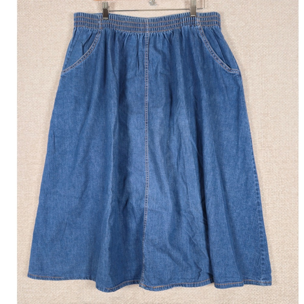 Kayo of California Vintage‎ Denim Midi Skirt Blue Elastic Waist 100% Cotton USA